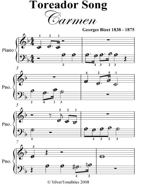 Georges Bizet - Toreador Song Carmen Easiest Piano Sheet Music, E-bok