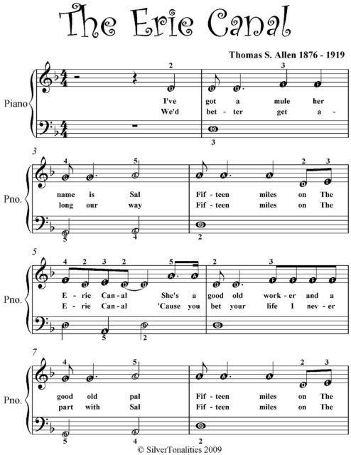 Erie Canal Easy Piano Sheet Music