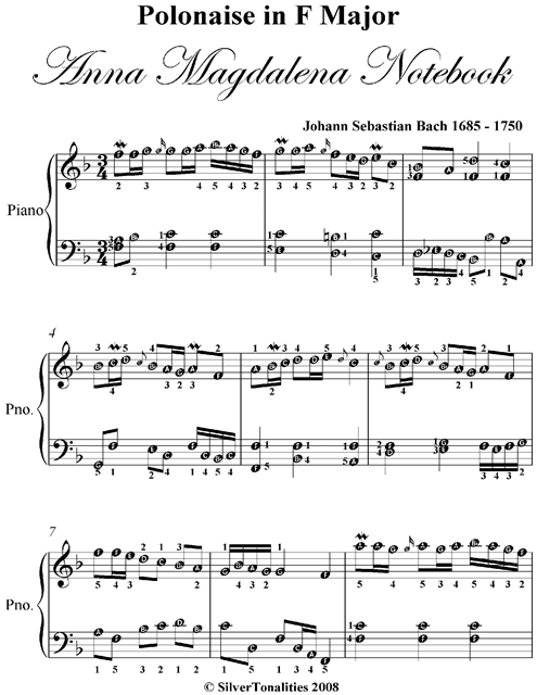 Silver Tonalities - Polonaise In F Major Bwv Anh 117 Anna Magdalena Notebook - Easy Piano Sheet Music, E-bok