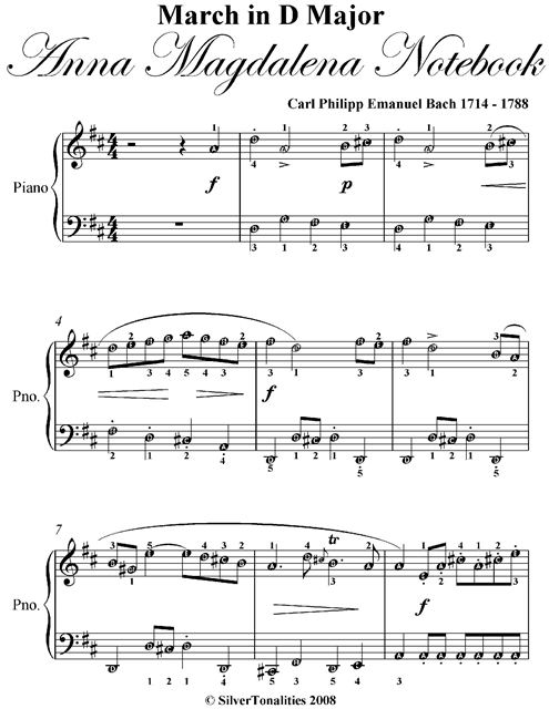 Silver Tonalities - March In D Major Anna Magdalena Notebook - Easy Piano Sheet Music, E-bok