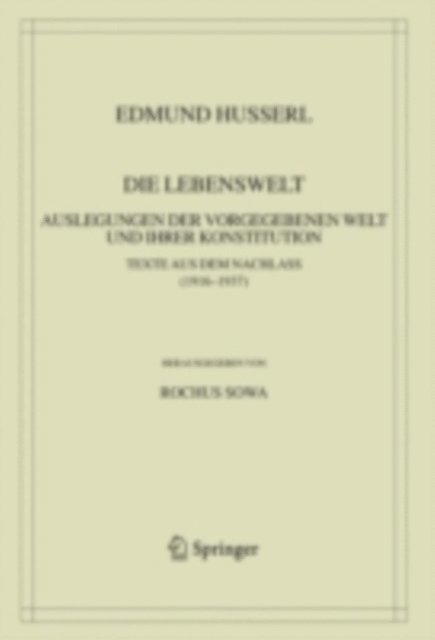 Edmund Husserl, Rochus Sowa - Die Lebenswelt, E-bok