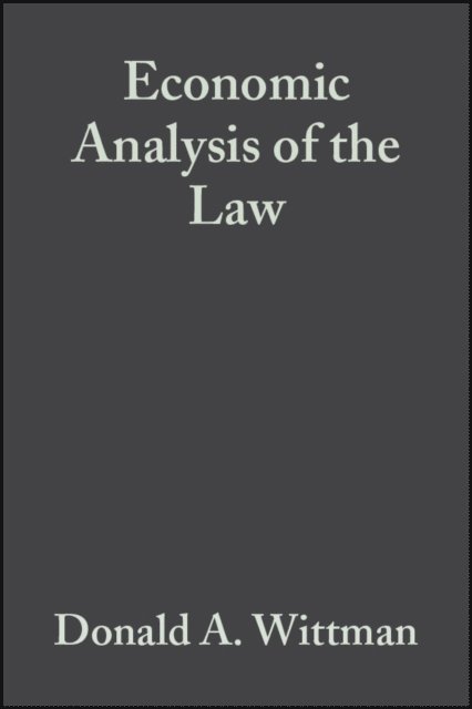 Donald A. Wittman - Economic Analysis of the Law, E-bok