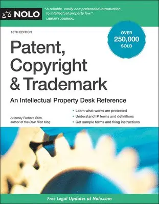 Richard Stim - Patent, Copyright & Trademark: An Intellectual Property Desk Reference. Tillgänglighet: Tillfälligt slut