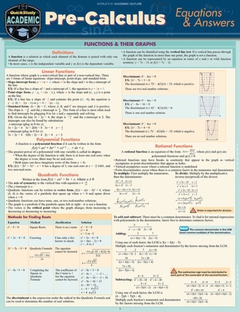 Pre-Calculus Equations & Answers