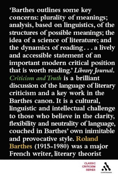 Roland Barthes - Criticism and Truth, E-bok