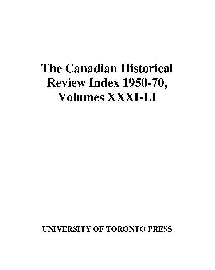 Audrey Douglas - Canadian Historical Review Index 1950-70, E-bok