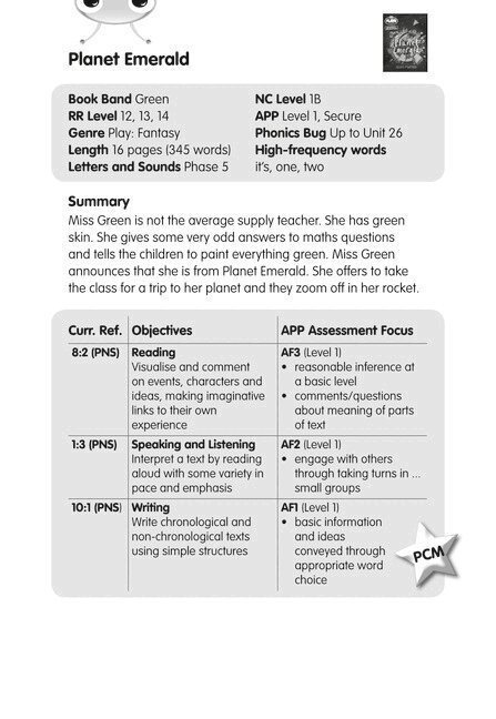 BC JD Plays Green/1B Planet Emerald Guided Reading Card