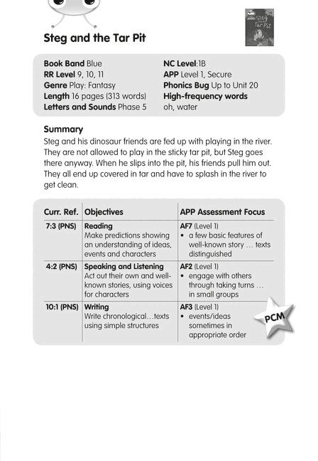 BC JD Plays Blue (KS1)/1B Steg and the Tar Pit Guided Reading Card