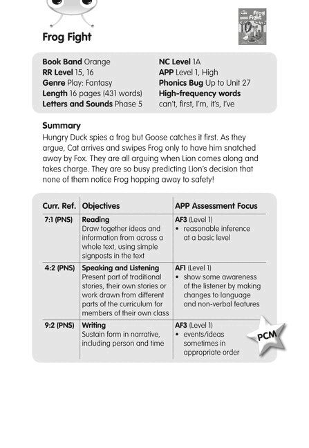 BC JD Plays Orange/1A Frog Fight Guided Reading Card