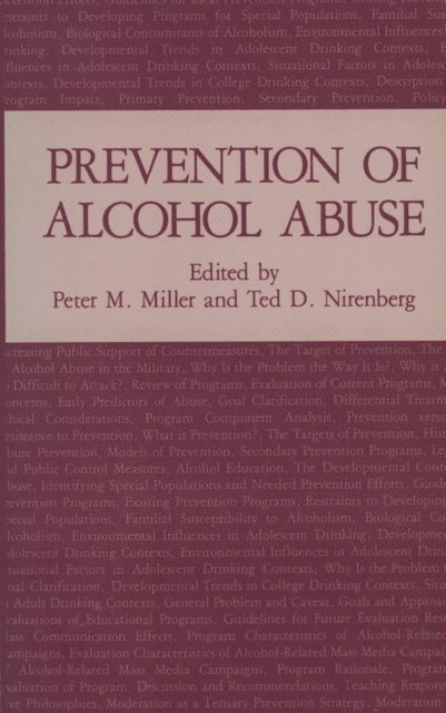 Ted D. Nirenberg, Peter M. Miller - Prevention of Alcohol Abuse, E-bok