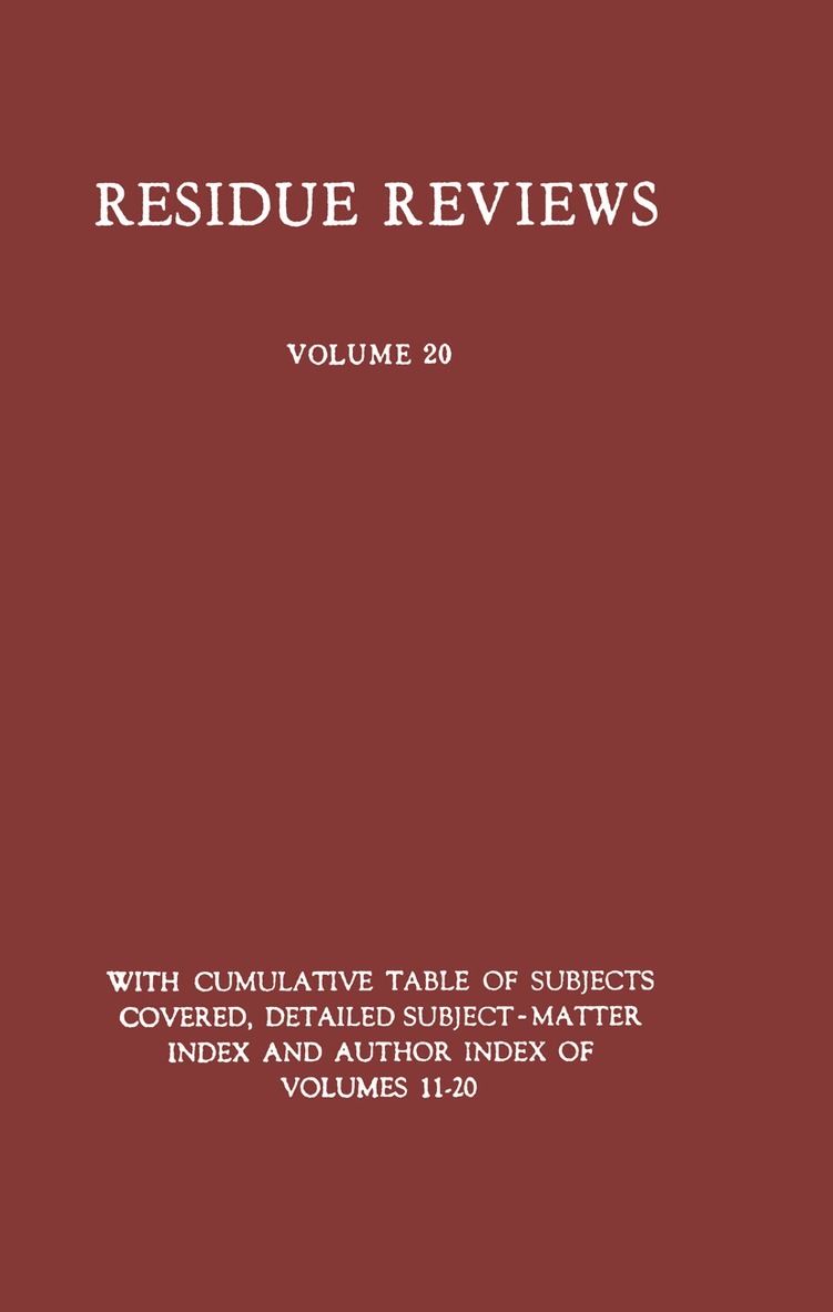 Francis A. Gunther - Residue Reviews, Häftad