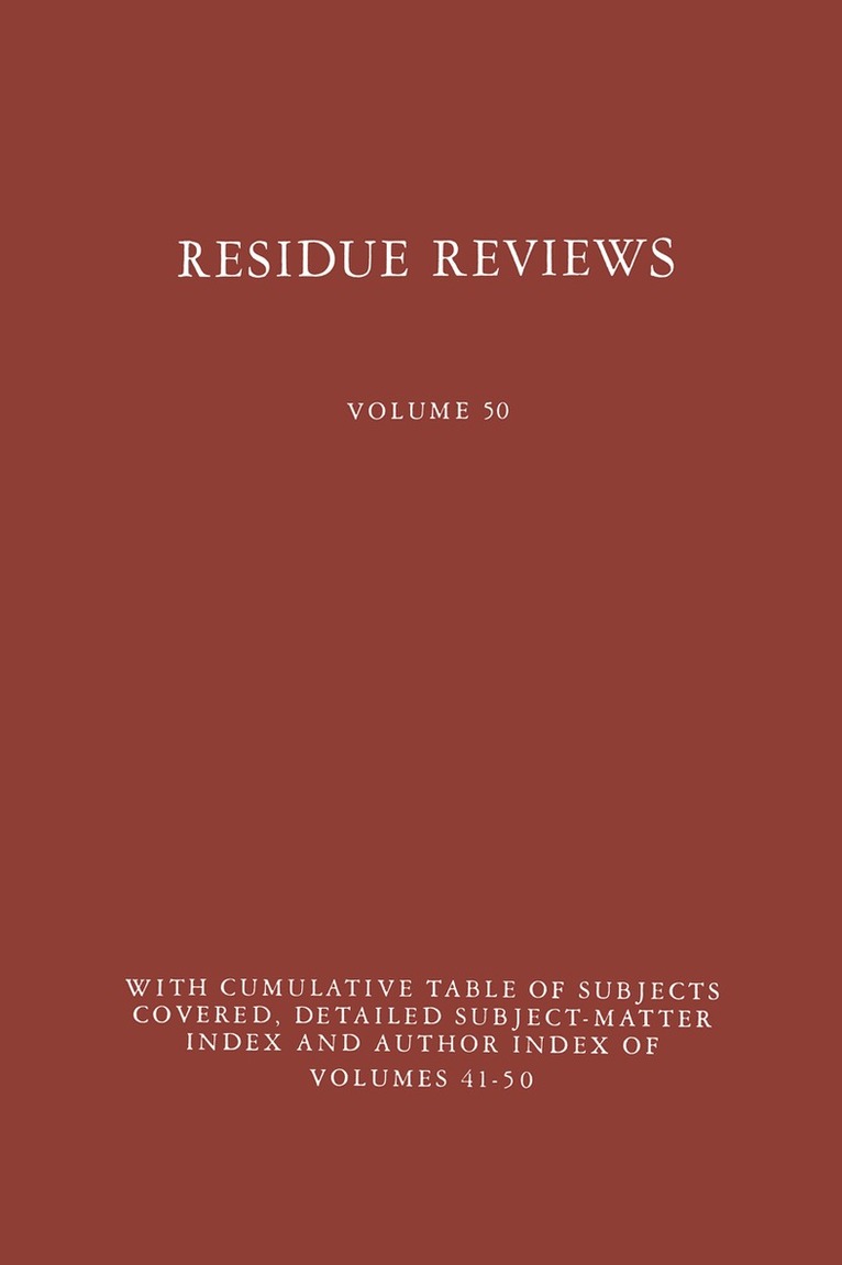 Francis A. Gunther - Residue Reviews, Häftad