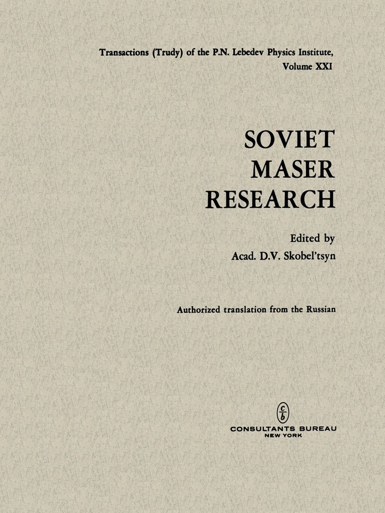 D. V. Skobel tsyn - Soviet Maser Research, Häftad