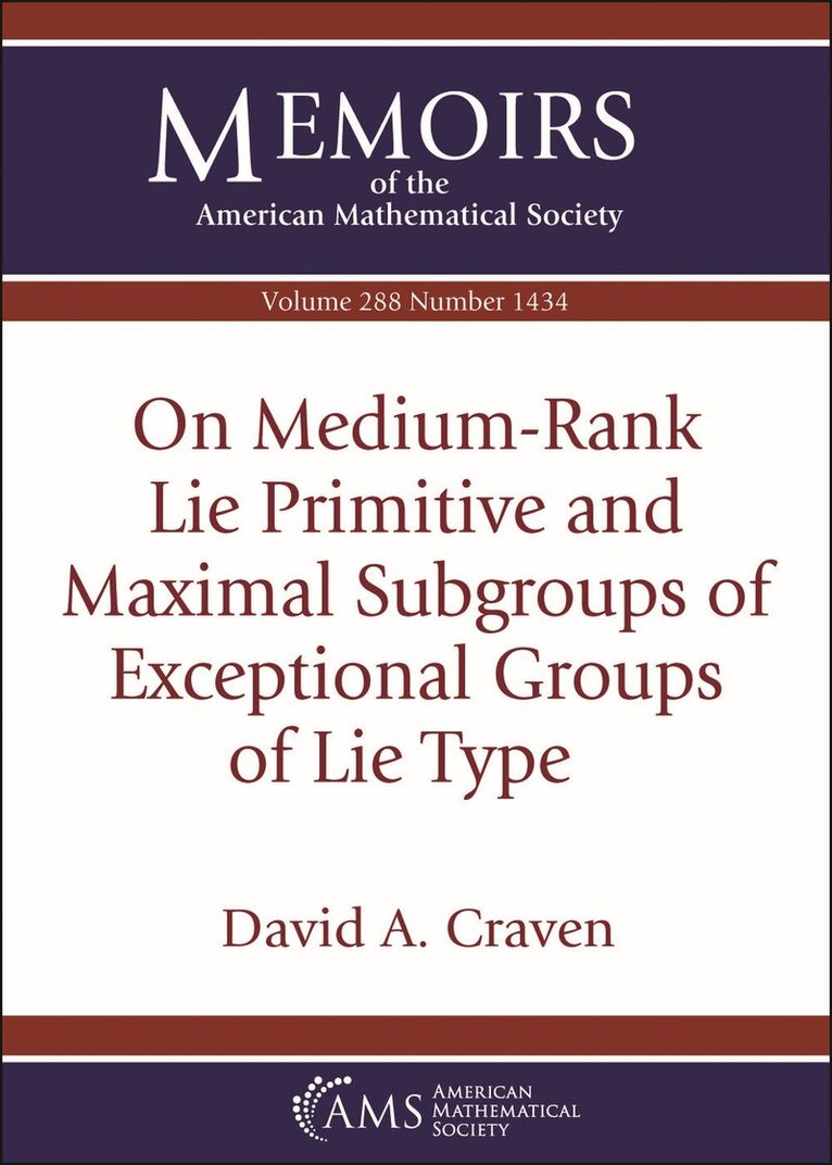 David A. Craven - On Medium-Rank Lie Primitive and Maximal Subgroups of Exceptional Groups of Lie Type, Häftad. Tillgänglighet: Lägg i varukorg