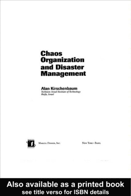 Alan Kirschenbaum - Chaos Organization and Disaster Management, E-bok
