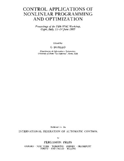 G. Di Pillo - Control Applications of Nonlinear Programming and Optimization, E-bok