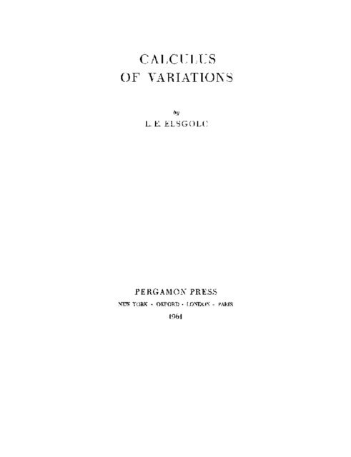 L. E. Elsgolc, S. Ulam, M. Stark, I. N. Sneddon - Calculus of Variations, E-bok
