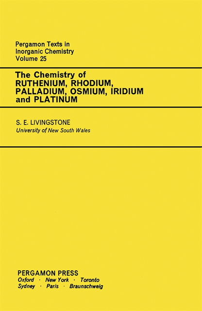 Stanley E. Livingstone - Chemistry of Ruthenium, Rhodium, Palladium, Osmium, Iridium and Platinum, E-bok