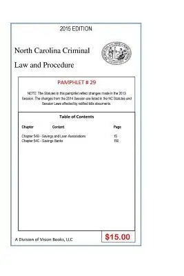 Tony Rivers Sr - North Carolina Criminal Law and Procedure-Pamphlet 29, Häftad. Tillgänglighet: Lägg i varukorg
