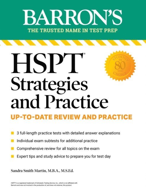 Sandra Martin - HSPT Strategies and Practice, Second Edition: Prep Book with 3 Practice Tests + Comprehensive Review + Practice + Strategies, E-bok