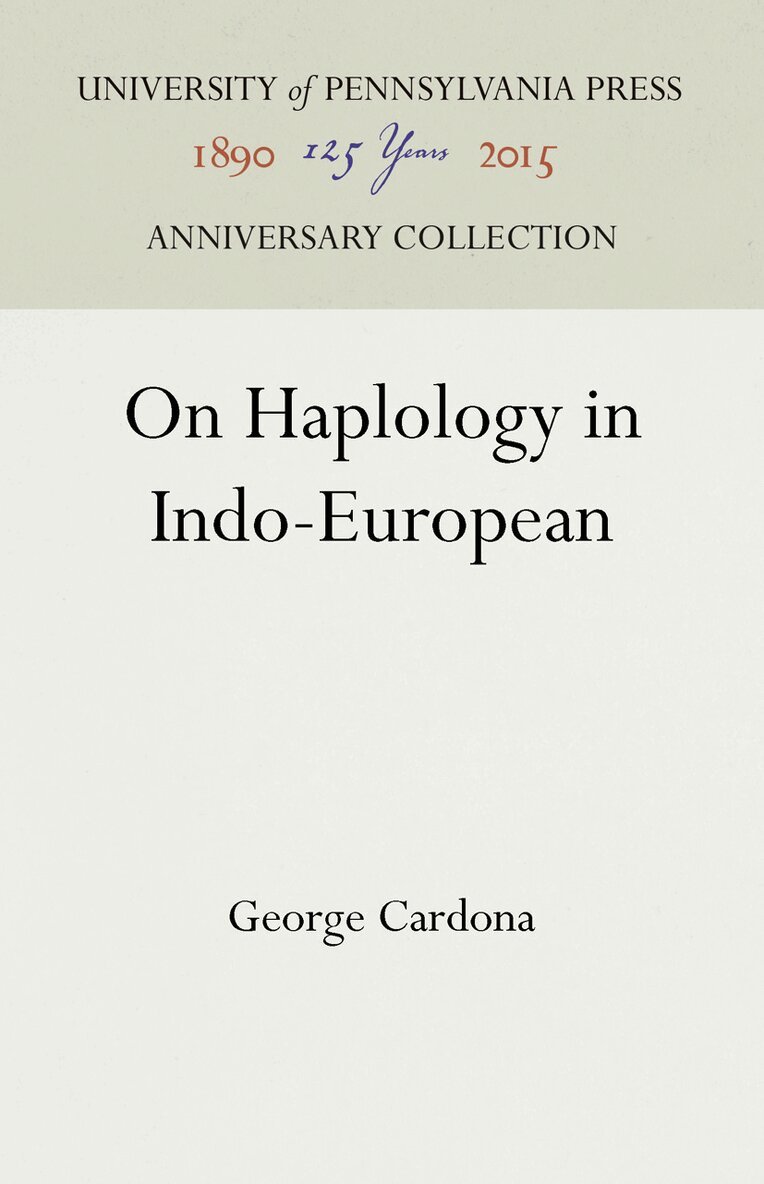 George Cardona - On Haplology in Indo-European, E-bok