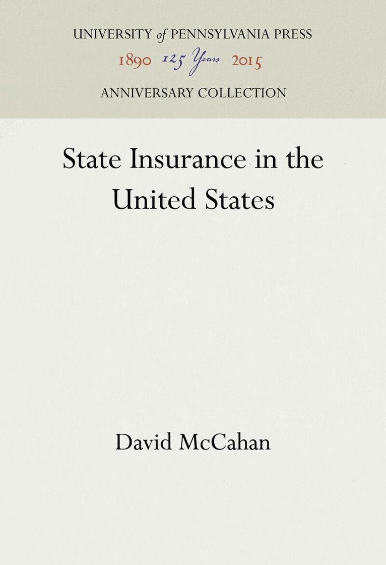 David McCahan - State Insurance in the United States, E-bok