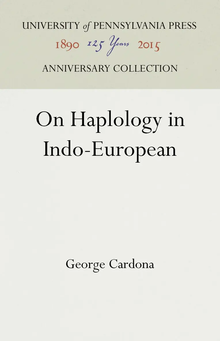 George Cardona - On Haplology in Indo-European, Inbunden. Tillgänglighet: Tillfälligt slut