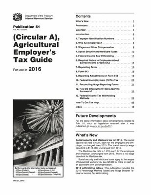 U. S. Internal Revenue Service (Irs) - Publication 51 (2016), (Circular A), Agricultural Employer's Tax Guide, Häftad. Tillgänglighet: Lägg i varukorg