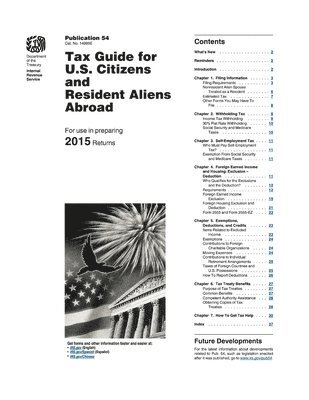 U. S. Internal Revenue Service (Irs) - Publication 54: Tax Guide for U.S. Citizens and Resident Aliens Abroad, Häftad. Tillgänglighet: Lägg i varukorg