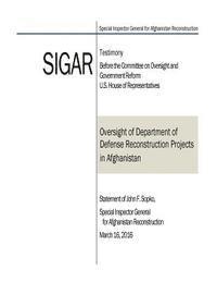 U. S. House of Representatives, Penny Hill Press - Oversight of Department of Defense Reconstruction Projects in Afghanistan: Statement of John F. Sopko, Special Inspector General for Afghanistan Recon, Häftad. Tillgänglighet: Lägg i varukorg