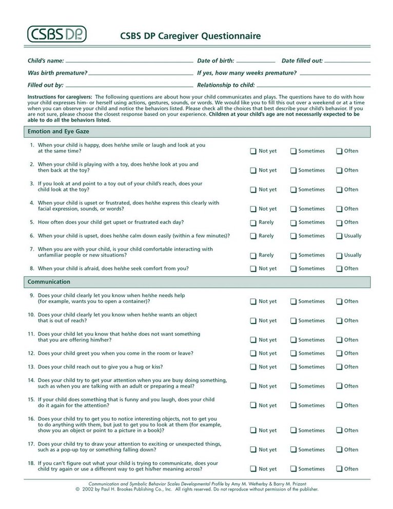 Amy M. Wetherby, Barry M. Prizant - CSBS DP™ Caregiver Questionnaires, Övrigt