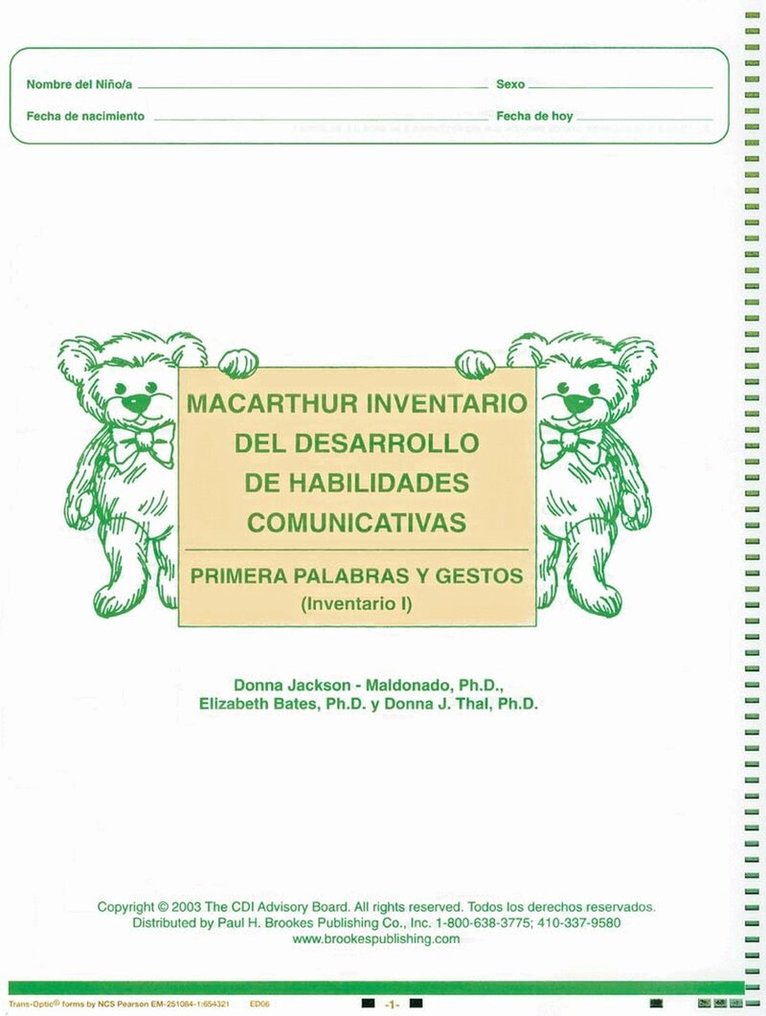 Larry Fenson, Philip S Dale, Steven Reznick, Donna Jackson-Maldonado, Donna J Thal, Virginia A Marchman, Tyler Newton, Barbara Conboy - Macarthur Communicative Development Inventories (Cdis)  Inventario I: Primeras Palabras Y Gestos (Package of 25), Häftad. Tillgänglighet: Tillfälligt slut