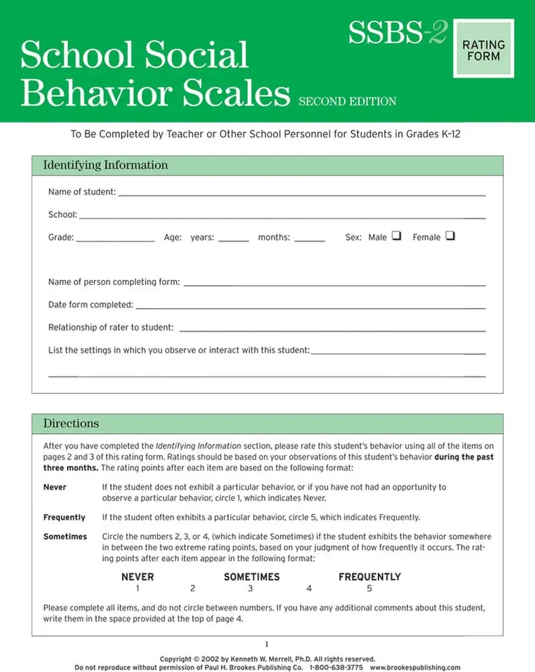 Kenneth W. Merrell - School Social Behavior Scales  Rating Scales. Tillgänglighet: Tillfälligt slut