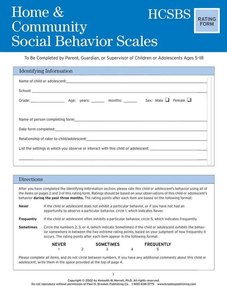 Kenneth Merrell, Paul Caldarella - Home and Community Social Behavior Scales (HCSBS-2)  Rating Scales. Tillgänglighet: Tillfälligt slut