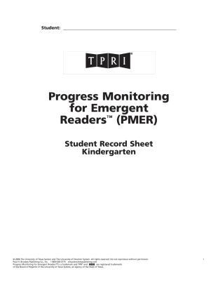 Brookes Publishing co - PMER Student Record Sheets, Häftad. Tillgänglighet: Tillfälligt slut
