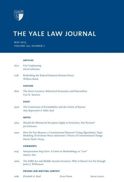 Yale Law Journal - Yale Law Journal: Volume 122, Number 7 - May 2013, E-bok. Tillgänglighet: Lägg i varukorg