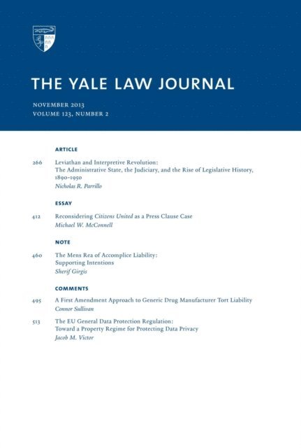 Yale Law Journal - Yale Law Journal: Volume 123, Number 2 - November 2013, E-bok. Tillgänglighet: Lägg i varukorg
