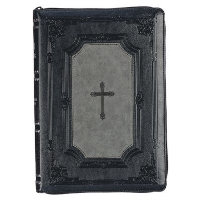 KJV Holy Bible, Super Giant Print Faux Leather Red Letter Edition - Thumb Index & Ribbon Marker, King James Version, Gray/Black, Inbunden
