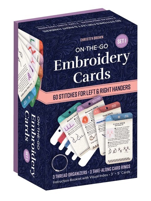 Christen Brown - On-The-Go Embroidery Cards Set 1: 60 Stitches for Left & Right Handers, 3 Thread Organizers, 3 Take-Along Card Rings, Instruction Booklet with Visual, Häftad