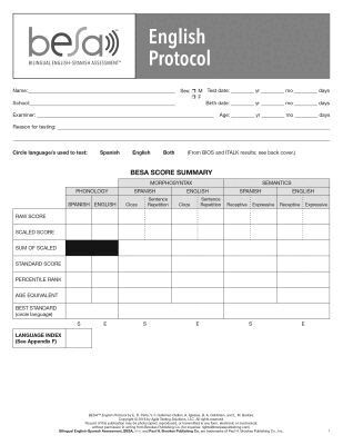 Elizabeth D. Peña, Vera F. Gutierrez-Clellen, Aquiles Iglesias, Brian A. Goldstein, Lisa Bedore - Bilingual English-Spanish Assessment™ (BESA™): English Protocol, Övrigt