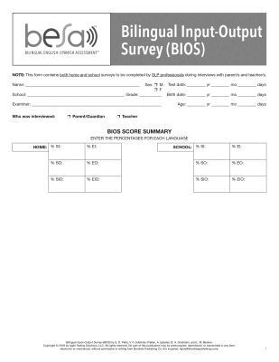 Elizabeth D. Peña, Vera F. Gutierrez-Clellen, Aquiles Iglesias, Brian A. Goldstein, Lisa Bedore - Bilingual English-Spanish Assessment™ (BESA™): Bilingual Input-Output Surveys (BIOS), Övrigt