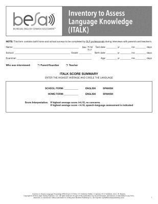Elizabeth D. Peña, Vera F. Gutierrez-Clellen, Aquiles Iglesias, Brian A. Goldstein, Lisa Bedore - Bilingual English-Spanish Assessment™ (BESA™): Inventory to Assess Language Knowledge (ITLAK), Övrigt