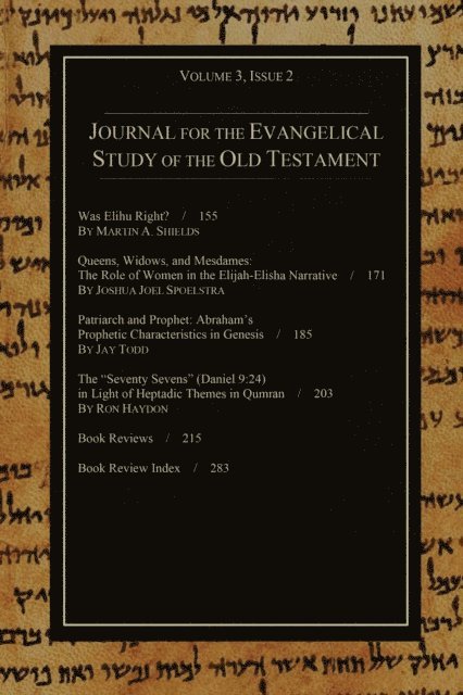 Stephen J. Andrews - Journal for the Evangelical Study of the Old Testament, 3.2, E-bok