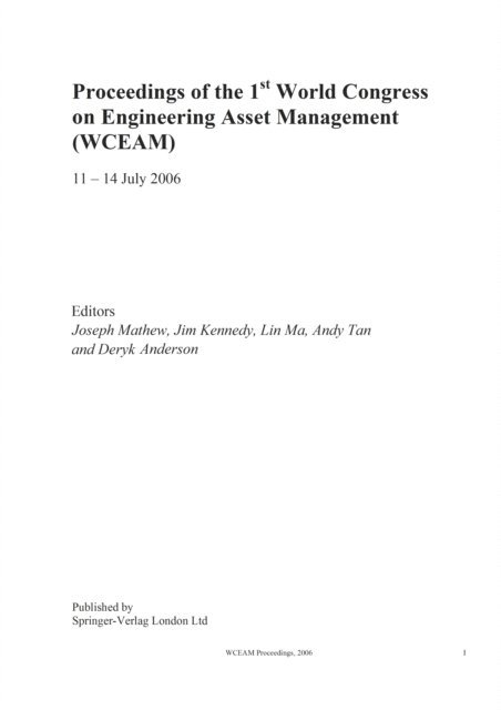 Deryk Anderson, Andy Tan, Lin Ma, Joseph Mathew - Engineering Asset Management, E-bok
