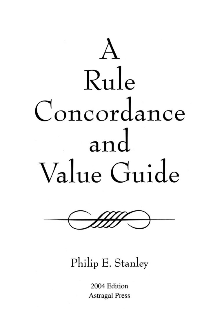 Phil Stanley - Rule Concordance and Value Guide, Häftad