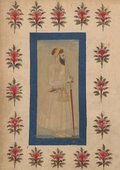 Carnet Blanc, Notable Indien En Pied, Miniature 18e