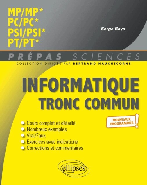 Informatique tronc commun - MP - PC - PSI - PT - Programme 2022