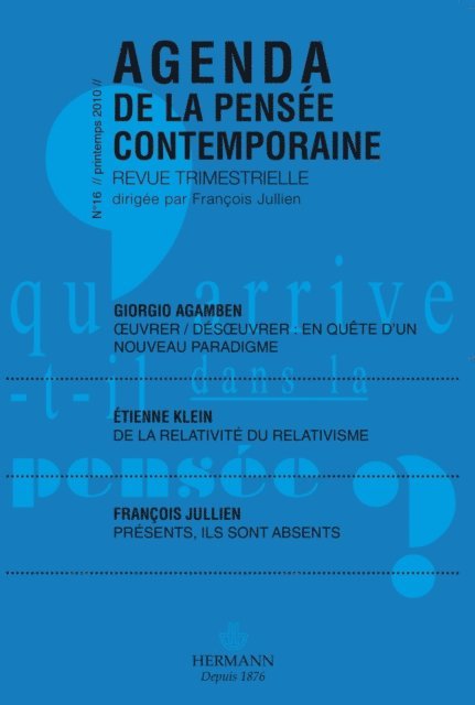 Francois Jullien - Agenda de la pensée contemporaine, n°16, E-bok