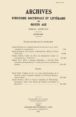 Aurora Panzica, David Piche - Archives d'Histoire Litteraire Et Doctrinale Du Moyen Age LXXXVI - 2019, Häftad. Tillgänglighet: Lägg i varukorg