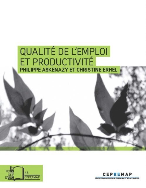 Christine Erhel, Philippe Askenazy - Qualité de l'emploi et productivité, E-bok
